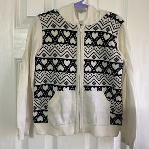 Zip up Sweater with Black and White Hearts 🖤🤍 , Pockets, and Hoodie